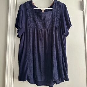 Knox Rose Deep Blue Blouse with Textured Design NWOT